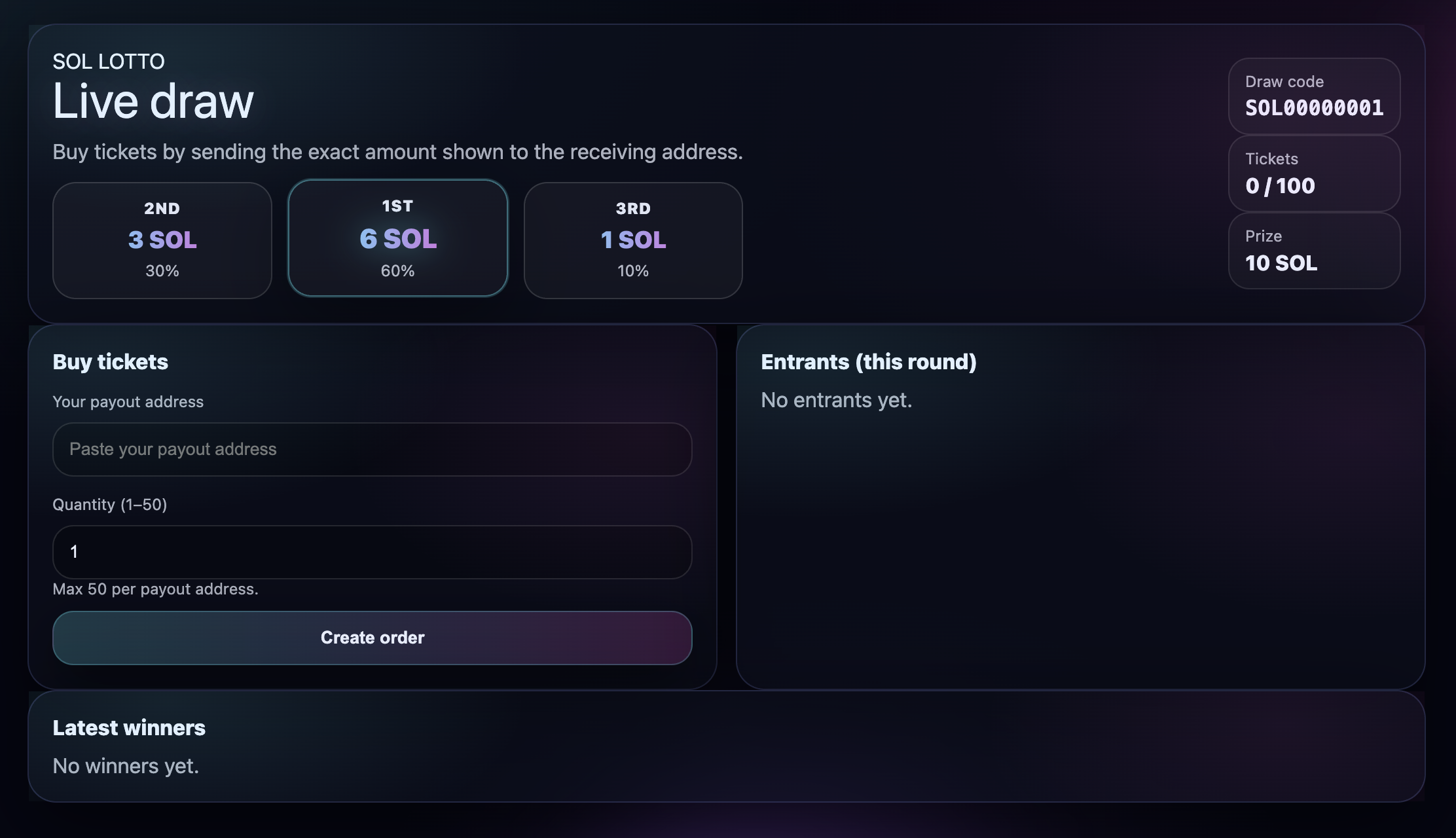 Live draw screen